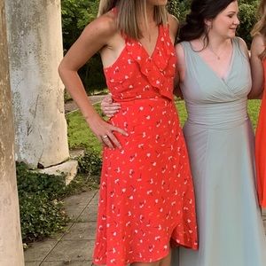 Salmon flower wrap dress.